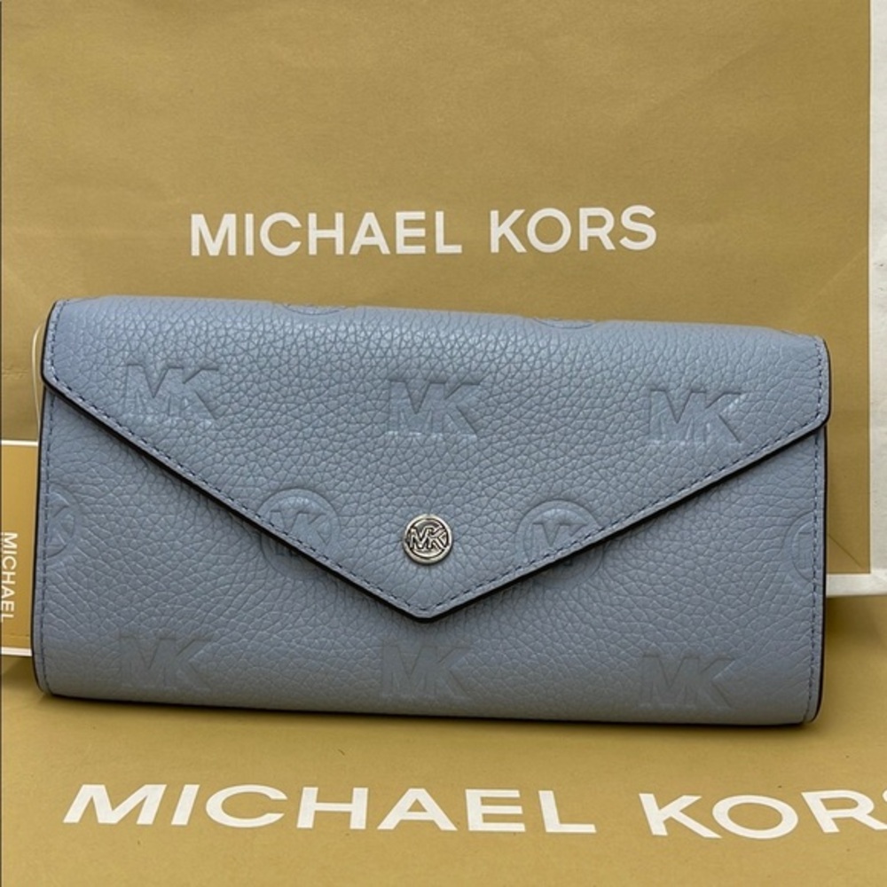 Michael Kors Jet Set Travel Lg Logo Embossed Leather Envelope Continental Wallet